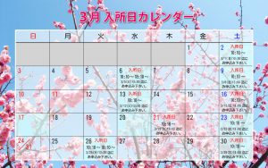 2019年3月入所日カレンダー